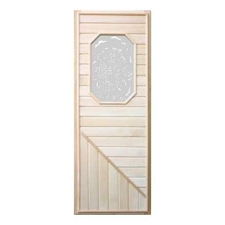 Дверь деревянная для бани DoorWood 1850x750 Вагонка со стеклом 8ми угольным, коробка липа в Пинске