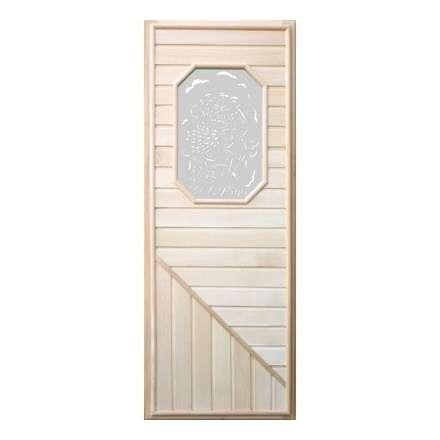 Дверь деревянная для бани DoorWood 1850x750 Вагонка со стеклом прямоугольным, коробка липа в Пинске