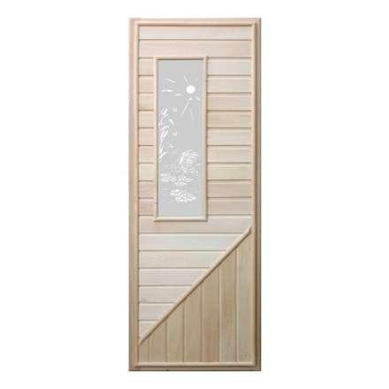 Дверь деревянная для бани DoorWood 1850x750 Вагонка со стеклом прямоугольным, коробка липа в Пинске