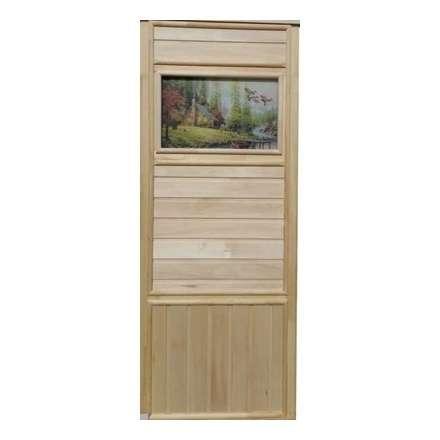 Дверь деревянная для бани DoorWood Эконом 1840x740 со стеклом ФП Летят Утки в Пинске