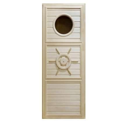 Дверь деревянная для бани DoorWood Штурвал 1840x740 с иллюминатором в Пинске