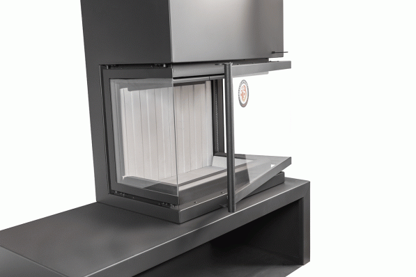 Камин МАДРИД на дровнике Гигант справа черный\белый шамот в Пинске