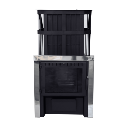 Печь банная Сибирь-24 c закрытой каменкой, панорамная дверца в Пинске