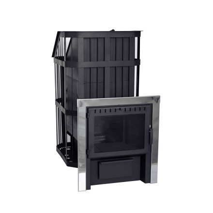 Печь банная Сибирь-24 c закрытой каменкой, панорамная дверца в Пинске