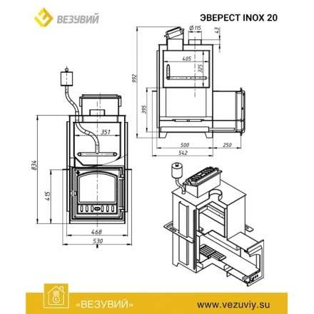 Печь для бани Везувий Эверест Inox 25 (280) под облицовку в Пинске