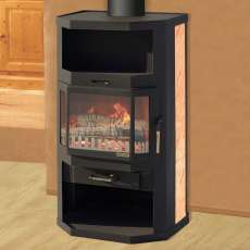 Недорогая отопительная печь-камин со стеклом Мета-Бел Ангара фото в интерьере в Пинске