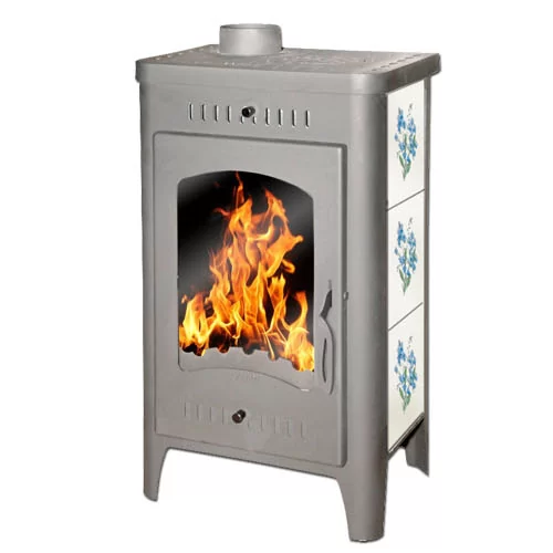 Стальной камин со стеклом Бавария Оптима Незабудка с плитой фото в Пинске