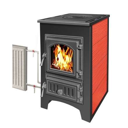 Печь-камин Везувий ПК-01 (270) с плитой и т/о красный 9 кВт Амазонка бай фото в Пинске