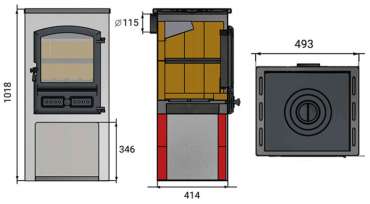 Стальной камин со стеклом ЭТНА (БКД) с плитой и теплообменником фото в Пинске