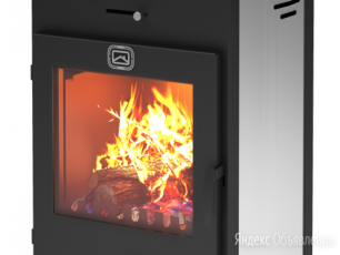 Стальной недорогой камин со стеклом и дровницей Теплодар Танго плюс фото в Пинске