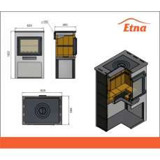 Печь-камин для дачи ЭТНА (Панорама) с плитой и ТО "Антрацит" высокий фото в Пинске