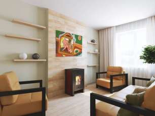 Недорогой камин со стеклом Теплодар Твист фото в интерьере в Пинске