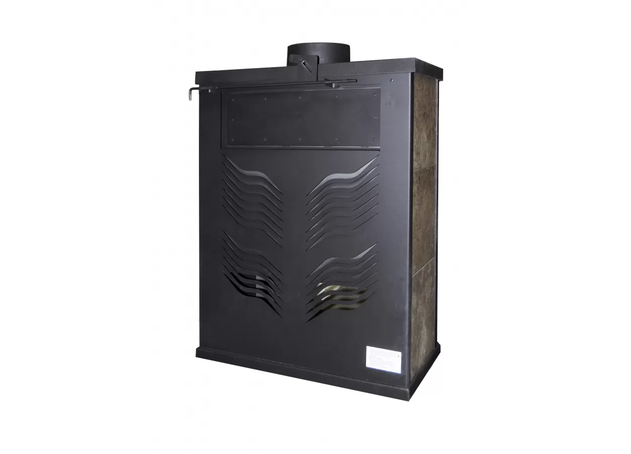 Стальной камин с дровницей Бавария призматик с плитой фото в Пинске
