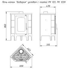 Недорогая печь-камин Бавария угловая с плитой незабудка Амазонка бай фото габариты в Пинске