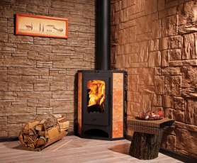 Недорогая печь-камин со стеклом Бавария угловая с плитой фото  в Пинске