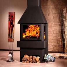 Печь-камин Бавария три стекла графит фото в интерьере в Пинске