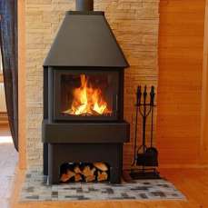 Стальной большой камин Бавария 3 стекла чёрная фото в Пинске