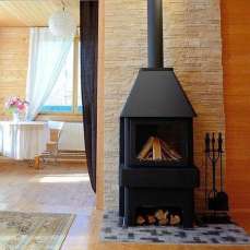 Стальной стильный камин Бавария 3 стекла чёрная фото в Пинске