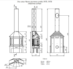 Стальной камин с шамотом Бавария Мюнхен графит фото схема в Пинске