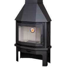 Стальной камин со стеклом Мюнхен угловой чёрный фото в Пинске