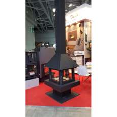 Стальной камин с четырьмя стеклами Эклипс островной 4D графит фото в Пинске