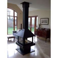 Стальной большой камин со стеклами Эклипс островной 4D графит фото в Пинске