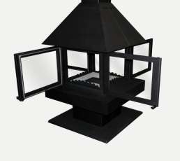 Стальной камин с четырьмя стеклами Эклипс островной 4D графит фото в Пинске