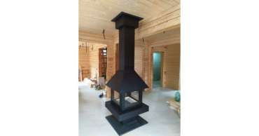 Стальной большой камин со стеклами Эклипс островной 4D графит фото в Пинске