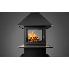 Стальной камин с четырьмя стеклами Эклипс островной 4D графит фото в Пинске