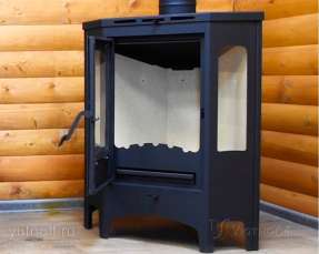 Стальной камин со стеклами Бавария панорама угловая фото в интерьере в Пинске