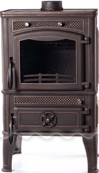 Печь-камин чугунный FireWay Dacha с варочной поверхностью патина бронза Амазонка бай фото в Пинске