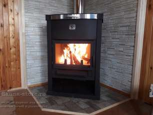 Недорогой камин со стеклом и дровницей Теплодар ОВ-140 (угловой) фото в Пинске