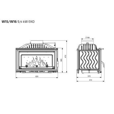Каминная топка Kawmet W15 STANDARD 9,4 кВт EKO в Пинске