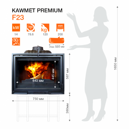 Каминная топка Kawmet Premium F23 (14 кВт) в Пинске
