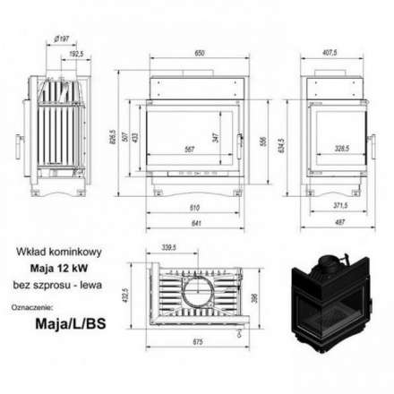Каминная топка Kratki Maja/L/BS (угловое стекло слева) в Пинске