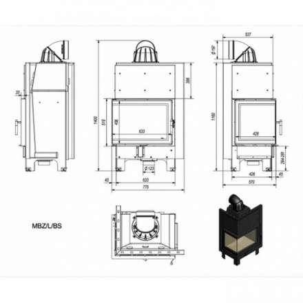 Каминная топка Kratki MBZ/P/BS (угловое стекло справа) в Пинске