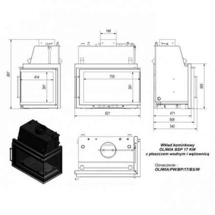Каминная топка Kratki Oliwia/PW/BP/17/BS/W (угловое стекло справа, змеевик) в Пинске