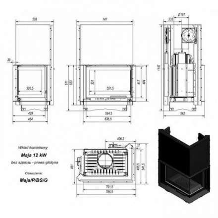 Каминная топка Kratki Maja/P/BS/G (угловое стекло справа,гильотина) в Пинске