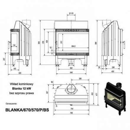 Каминная топка Kratki Blanka/670/570/P/BS (угловое стекло справа) в Пинске