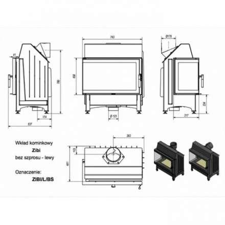 Каминная топка Kratki Zibi/L/BS (угловое стекло слева) в Пинске