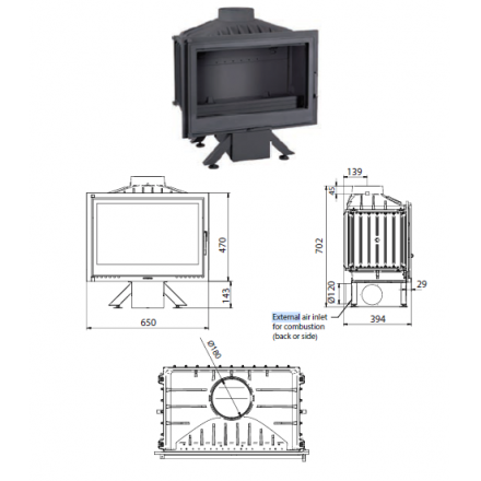 Каминная топка Ferguss FG17 с подводом воздуха извне и шибером в Пинске