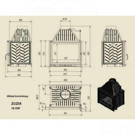 Каминная топка Kratki Zuzia/GLASS (двойное стекло) в Пинске
