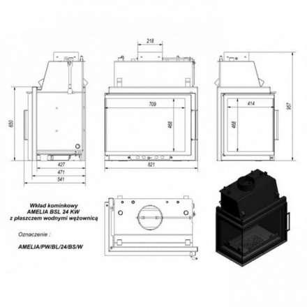 Каминная топка Kratki Amelia/PW/BL/24/BS/W в Пинске