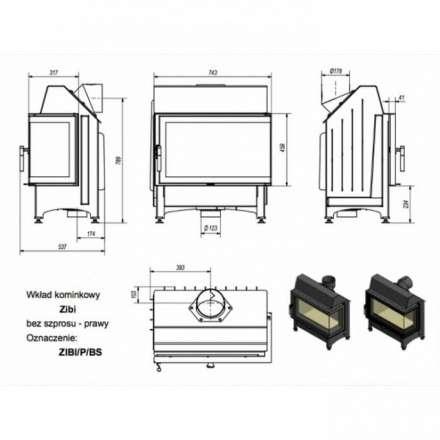 Каминная топка Kratki Zibi/P/BS (угловое стекло справа) в Пинске