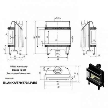 Каминная топка Kratki Blanka 670/570/LP/BS (угловое стекло слева-справа) в Пинске