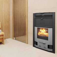 Отопительная печь со стеклом Теплодар Сиеста 30 фото в интерьере в Пинске